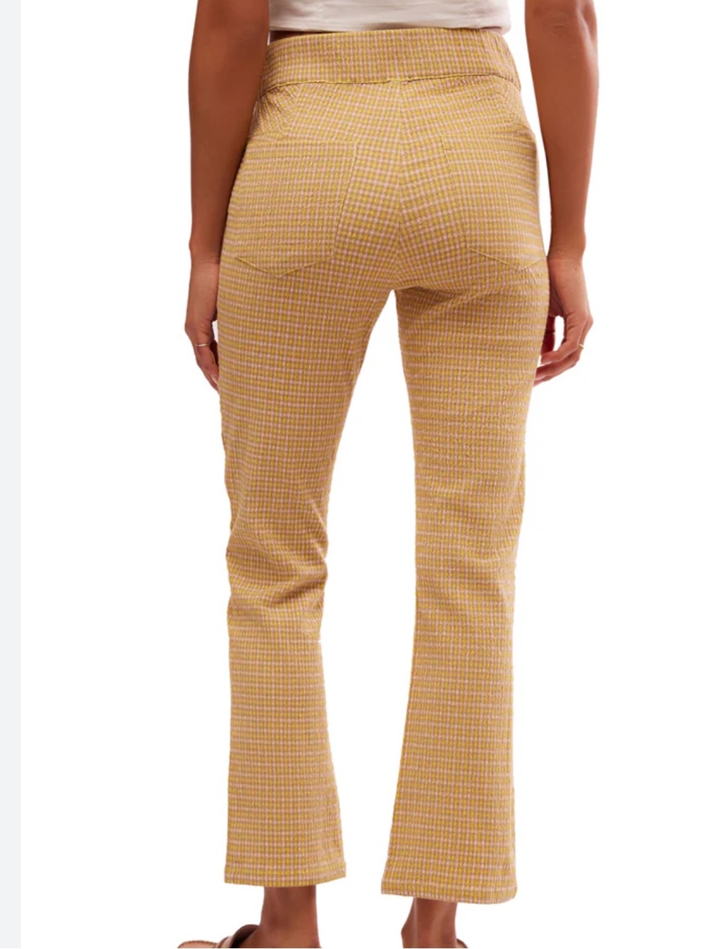 Free People In My Feelings Slim Crop Gingham Plaid Pants in Yellow - Picture 4 of 11